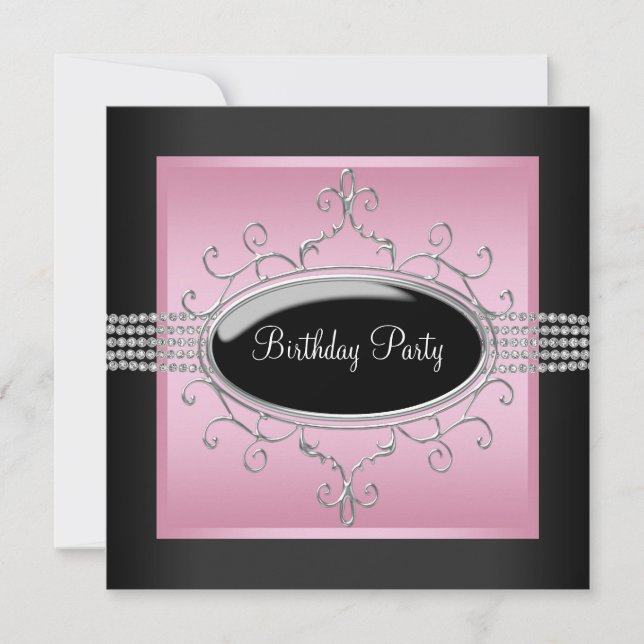 Elegnat Pink Black Birthday Party Invitaciones (Anverso)