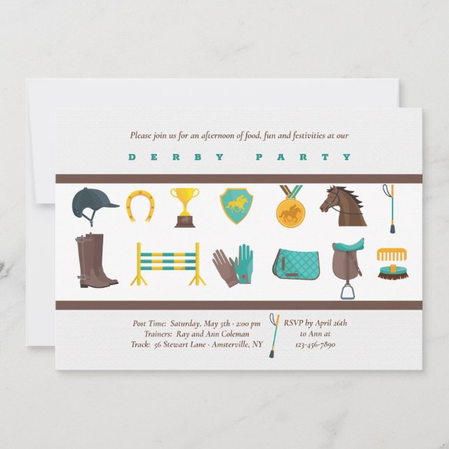 Elementos ecuestres invitaciones a fiestas Derby (Anverso)