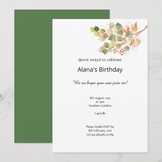 ELEMENTOS ELEGANTES DE OTOÑO INVITACIÓN CUMPLEAÑOS (Anverso / Reverso)