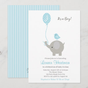 Elephant Baby Boy Shower Invitaciones con globo