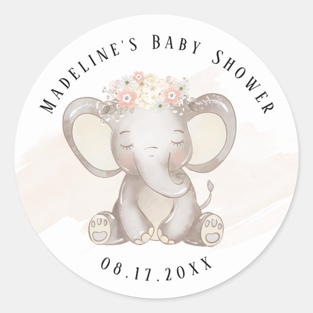 Elephant Baby Girl Shower Pegatina (Anverso)