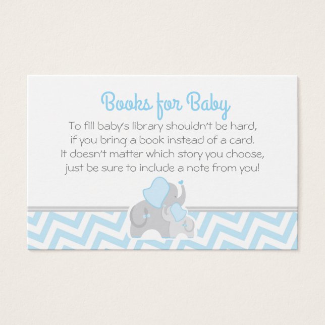 Elephant Baby Shower Book Request Card Blue Gray (Anverso)