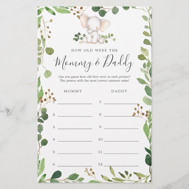 Elephant Baby Shower Cuán Antiguo Era La Tarjeta D (Anverso)