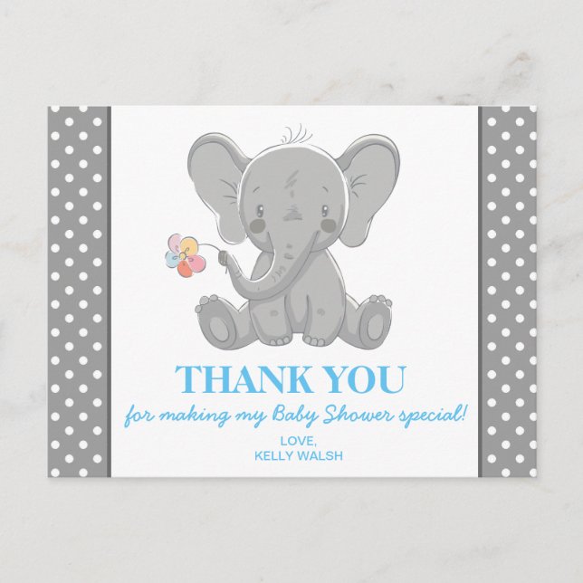 Elephant Baby Shower Gracias Nota Puntos Polka (Anverso)