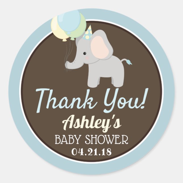 Elephant Baby Shower Gracias Pegatinas (Anverso)