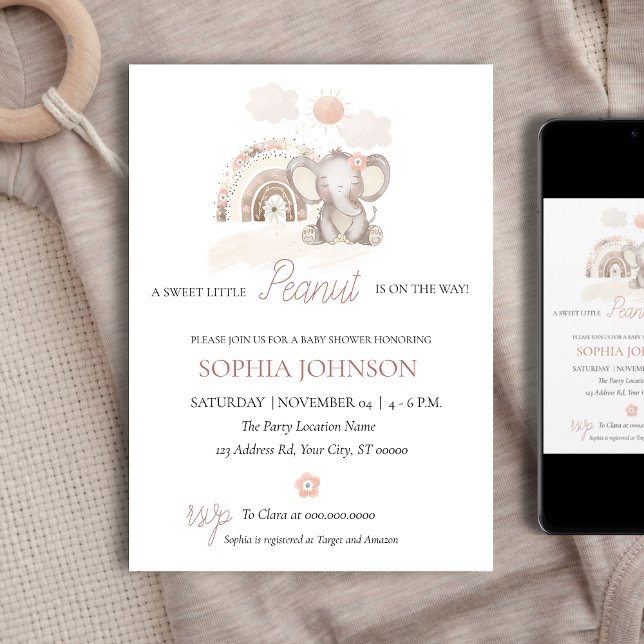 Elephant Baby Shower, invitación a la bebé Pastel (Subido por el creador)