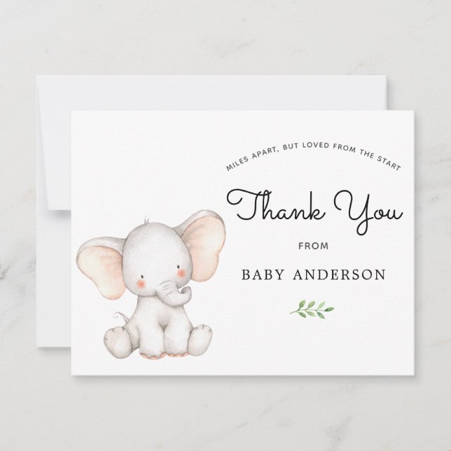 Elephant Baby Shower por correo gracias (Anverso)