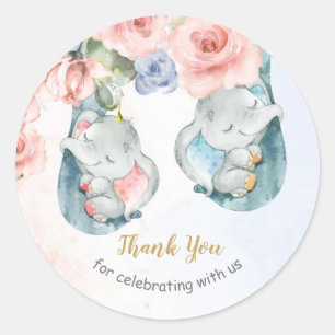 Elephant Baby Shower Round Gracias Pegatinas