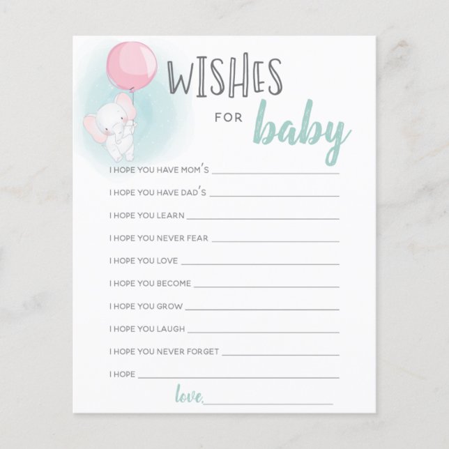 Elephant Balloons Baby Shower quiere tarjeta para  (Anverso)