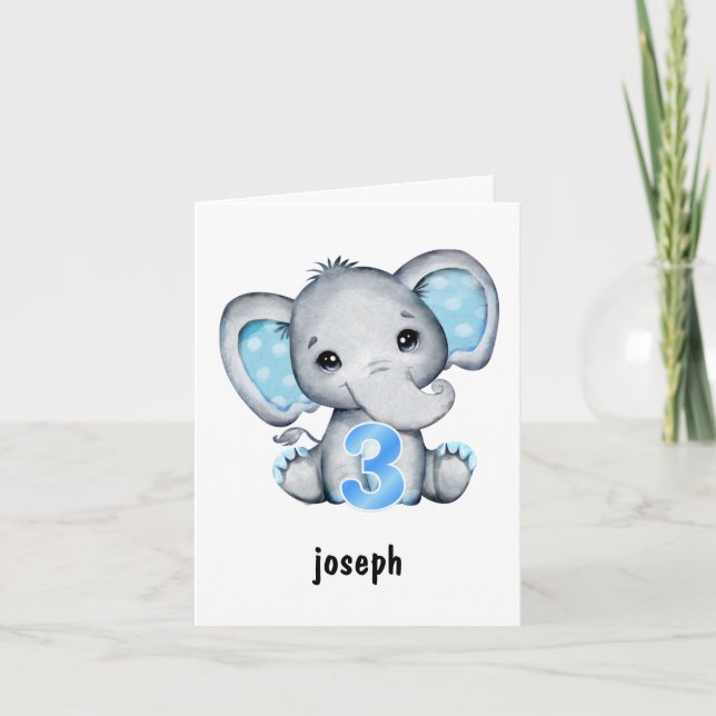 Elephant Blue Baby Boy Tarjeta de cumpleaños 3 (Anverso)