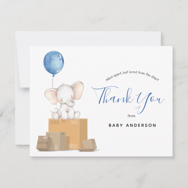Elephant Blue Baby Shower por correo Gracias (Anverso)