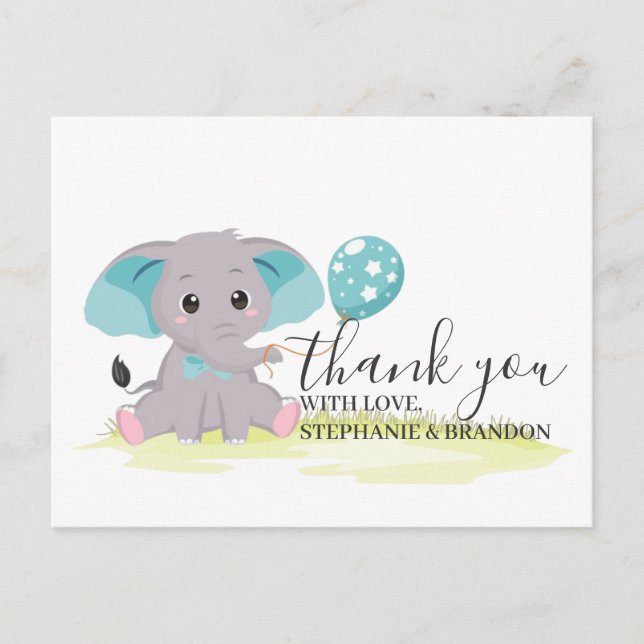 Elephant Blue Balloons Tarjeta de agradecimiento (Anverso)