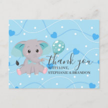 Elephant Blue corazones Globos Gracias Tarjeta