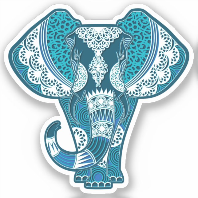 Elephant Blue Mandala Animal Pegatina (Anverso)
