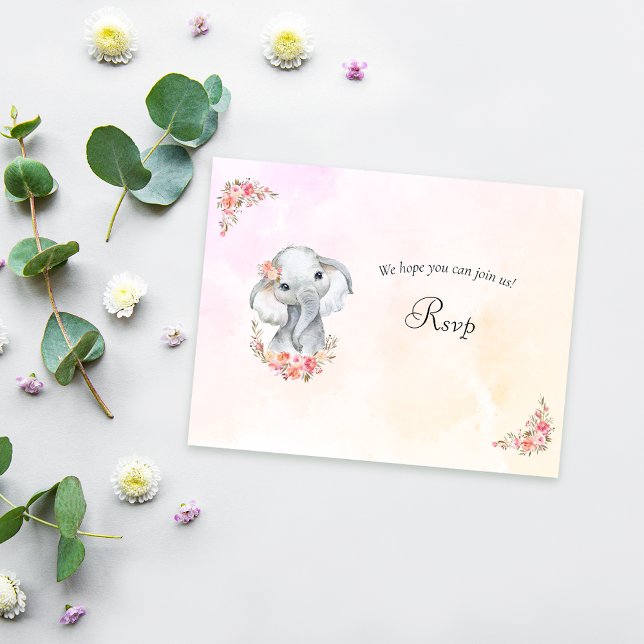 Elephant Boho Moda Coral Baby Shower RSVP (Subido por el creador)