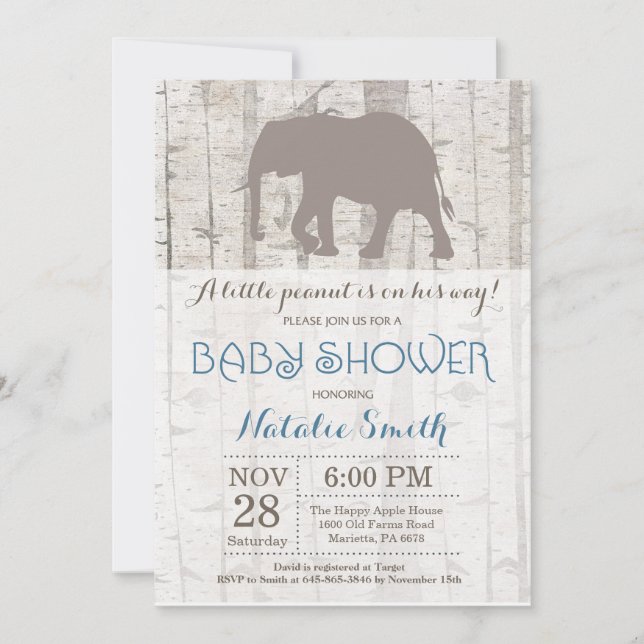 Elephant Boy Baby Shower Invitación Rústica (Anverso)