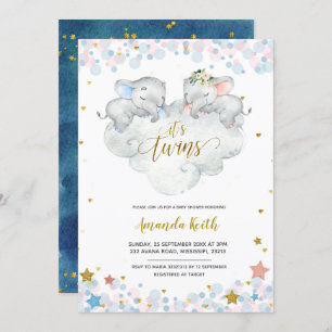 Elephant Boy Twins Invitación a Baby Shower