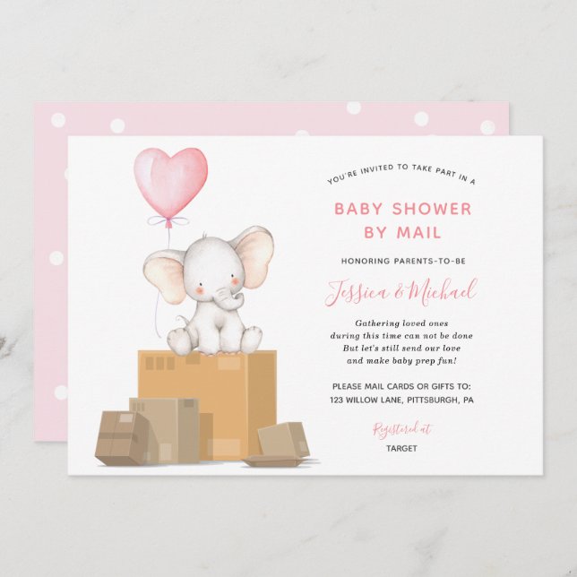 Elephant Chica Baby Shower por invitación de corre (Anverso / Reverso)
