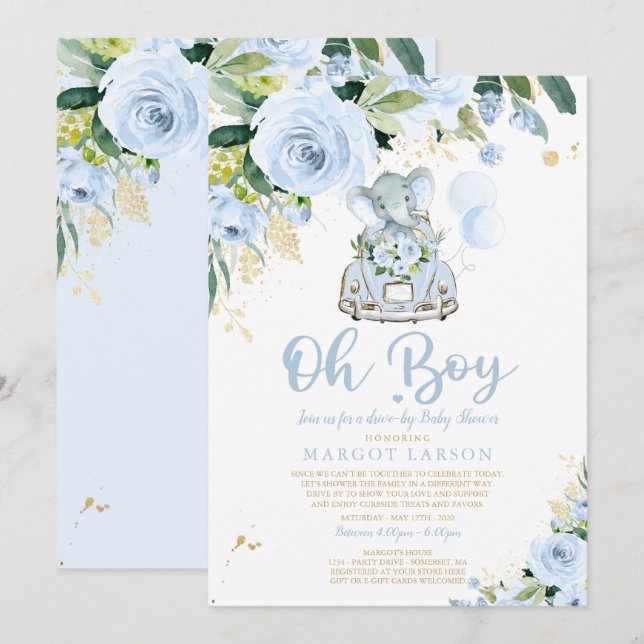 Elephant Drive By Baby Shower Invitación Rosa Azul (Anverso / Reverso)
