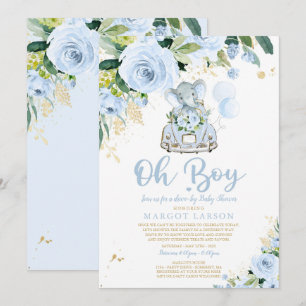 Elephant Drive By Baby Shower Invitación Rosa Azul