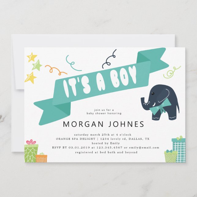 Elephant Fiesta Boy | Invitación de Baby Shower (Anverso)