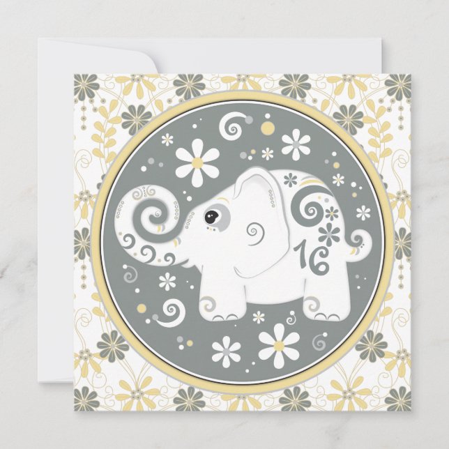 Elephant Floral Sweet 16 Invitación de cumpleaños (Anverso)