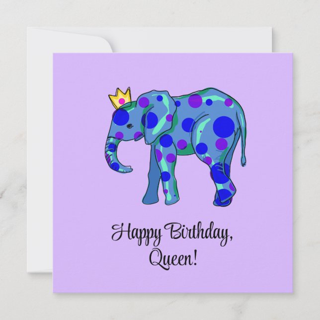 Elephant Happy Birday Queen Flat Card (Anverso)