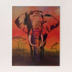 Elephant Jigsaw Puzzle Sunset Savanna Pintura