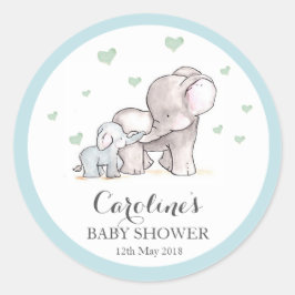 Elephant Love Blue Baby Shower Pegatina 