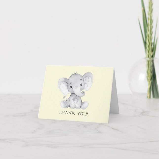 Elephant Neutral Baby Shower Gracias Nota (Anverso)