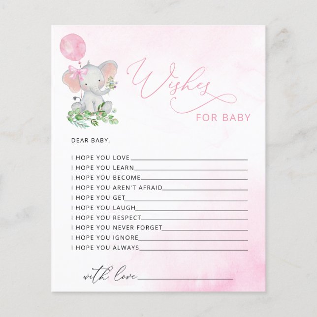 Elephant quiere una tarjeta de juego Baby Shower (Anverso)