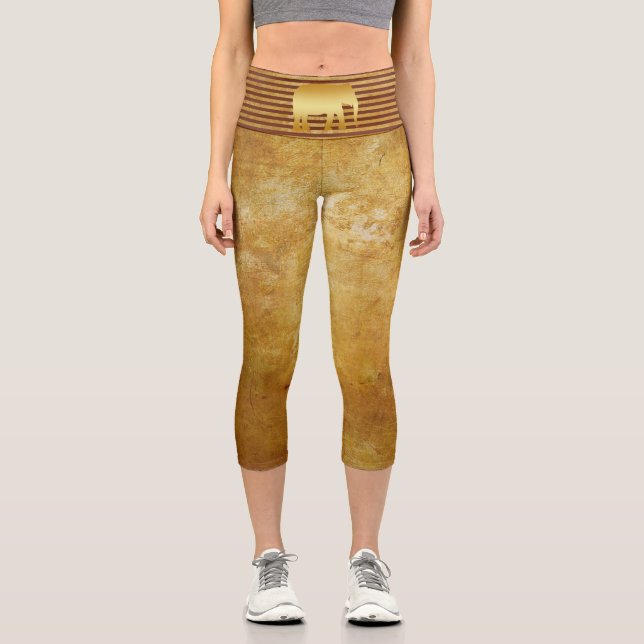 Elephant Retro Gold Capri Leggings (Anverso)