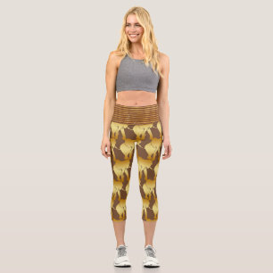 Elephant Spirit Animal Retro Gold Capri Leggings