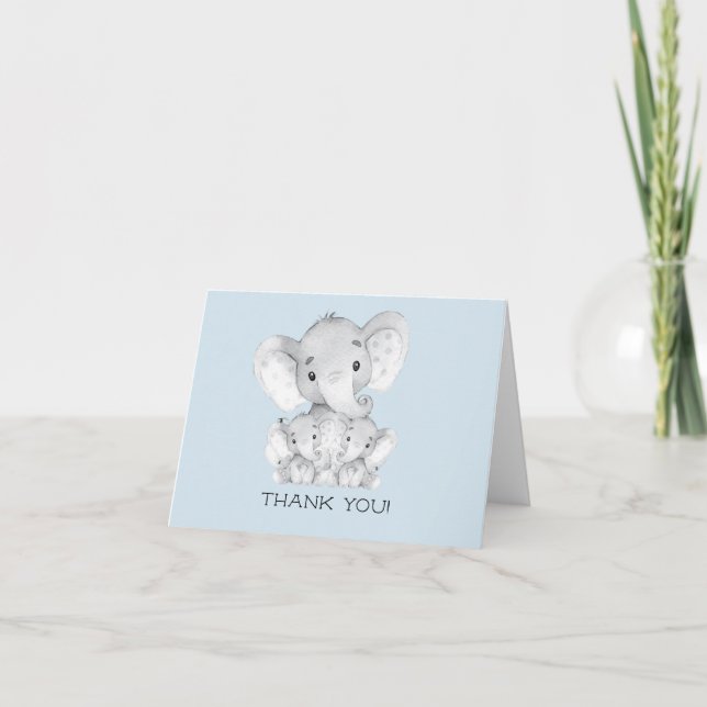 Elephant Twin Boys Baby Shower Gracias Nota (Anverso)