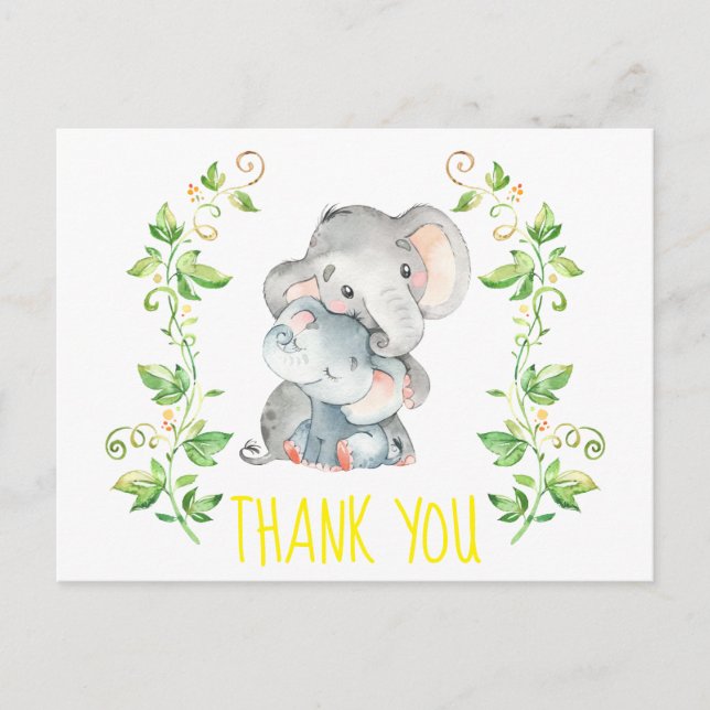 Elephant Zoo Animals Baby Shower Gracias Nota (Anverso)