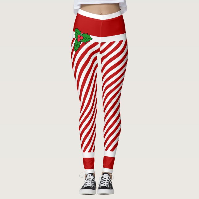 Elf Candy Stripes Navidades Costume Leggings (Anverso)