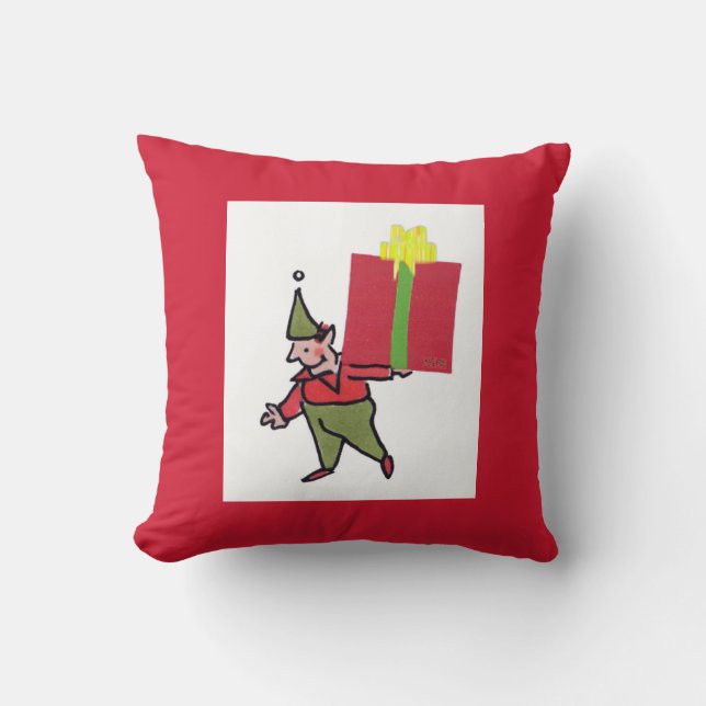 Elf con caja roja cuadrada almohada de tiro rojo (Anverso)