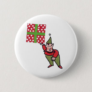 Elf con el botón de regalo de punto de Polka