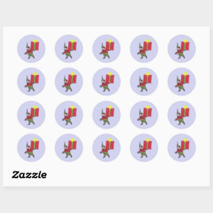 Elf con pegatinas redondos de la caja roja