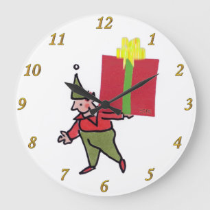 Elf con reloj de pared de caja roja