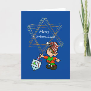 Elf con tarjeta Dreidel Chrismukkah