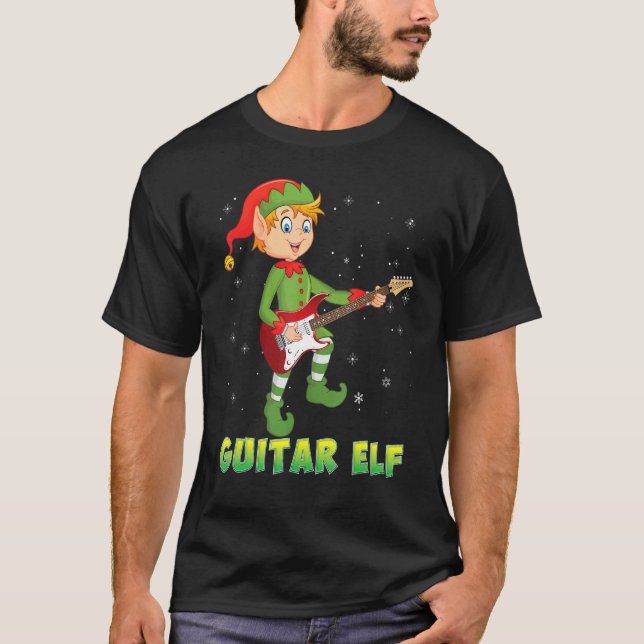 Elf De Guitarra Tiene Navidades Rockín Suéter Feo  (Anverso)