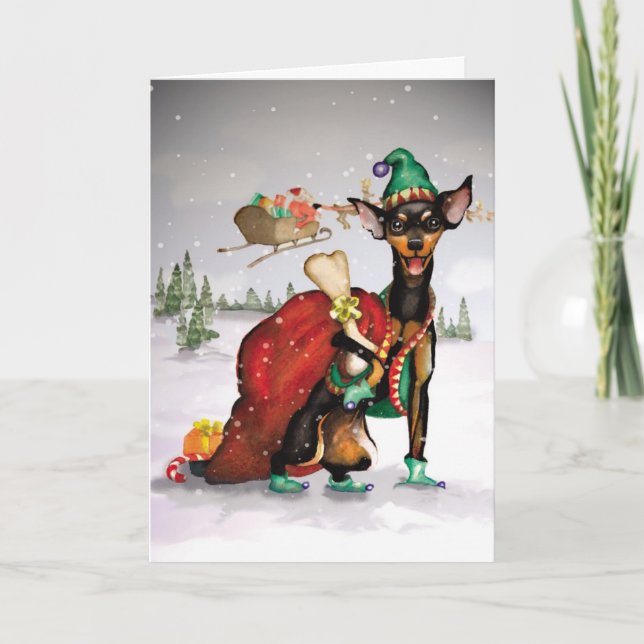 Elf de perro - Tarjeta de Navidades móviles de Pin (Anverso)