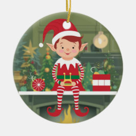 Elf en el estante de adorno de árbol de Navidad