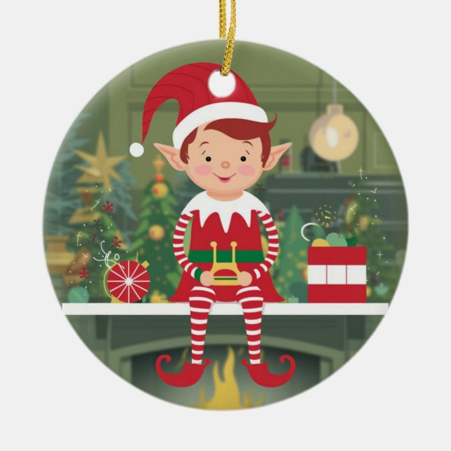 Elf en el estante de adorno de árbol de Navidad (Frente)