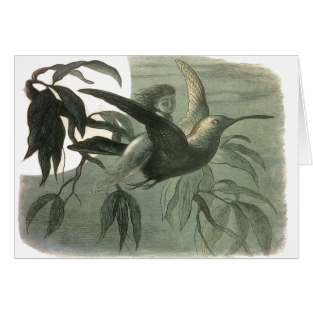 Elf Fairies Elves Moon Night Scene Bird Flying (Anverso (Horizontal))