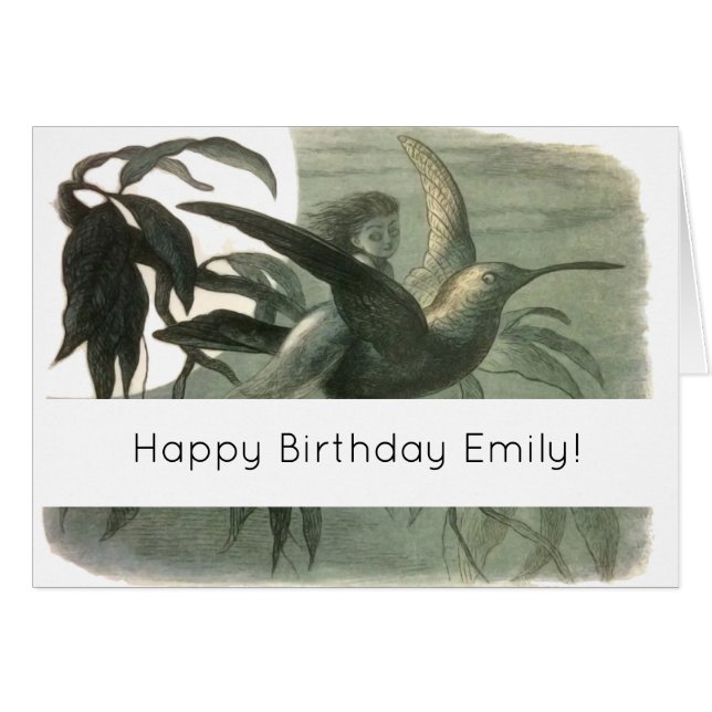 Elf Fairies Elves Moon Night Scene Bird Flying (Anverso (Horizontal))