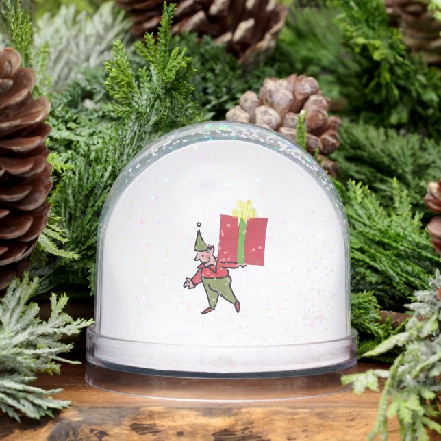 Elf With Red Box snow globe (Invierno)