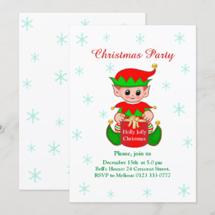 Elfo Adorable en Invitación de Fiesta de Navidad B