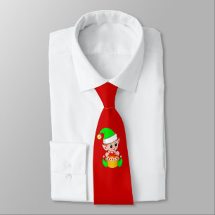 Elfo de Navidad moderno y lindo en corbata roja